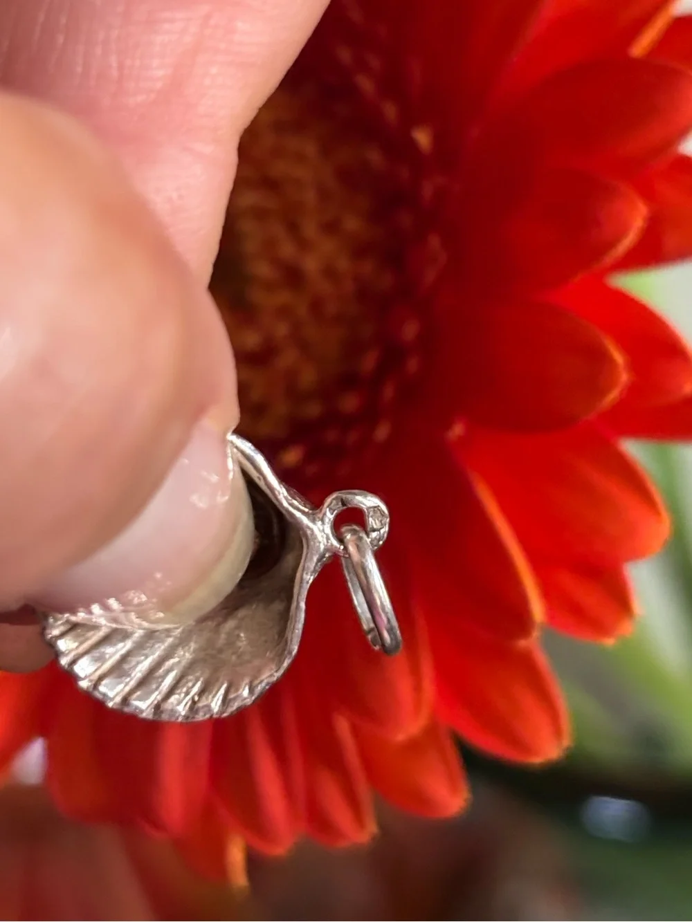 Vintage Sterling Silver Clam Seashell Pendant from Portugal